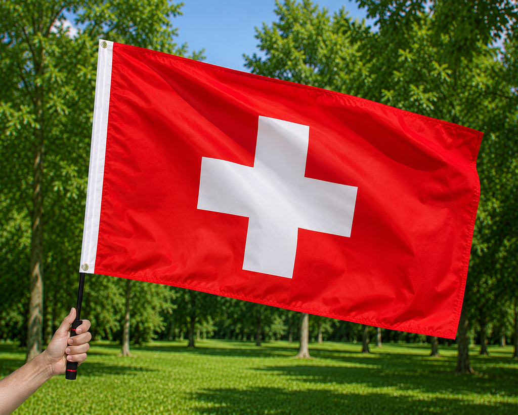 Schweiz Flagge 90 × 150 cm inkl. Teleskop-Fahnenmast – Ausziehbar bis 2 m