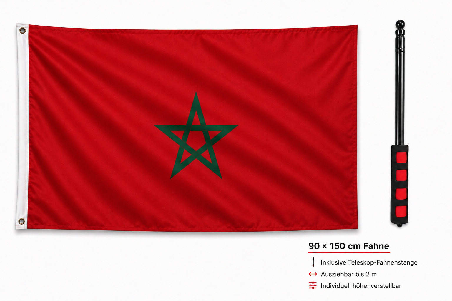 Marokko Flagge 90 x 150 cm mit ausklappbaren Hand Ständer