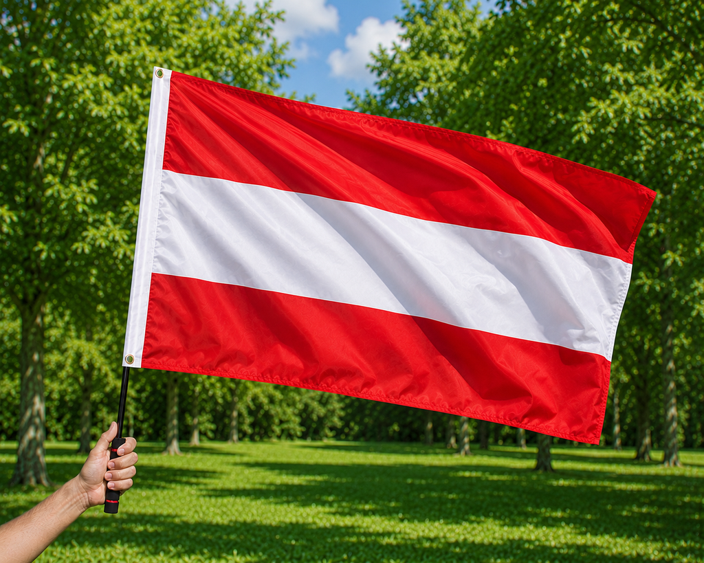 Österreich Flagge 90 × 150 cm inkl. Teleskop-Fahnenmast – Ausziehbar bis 2 m