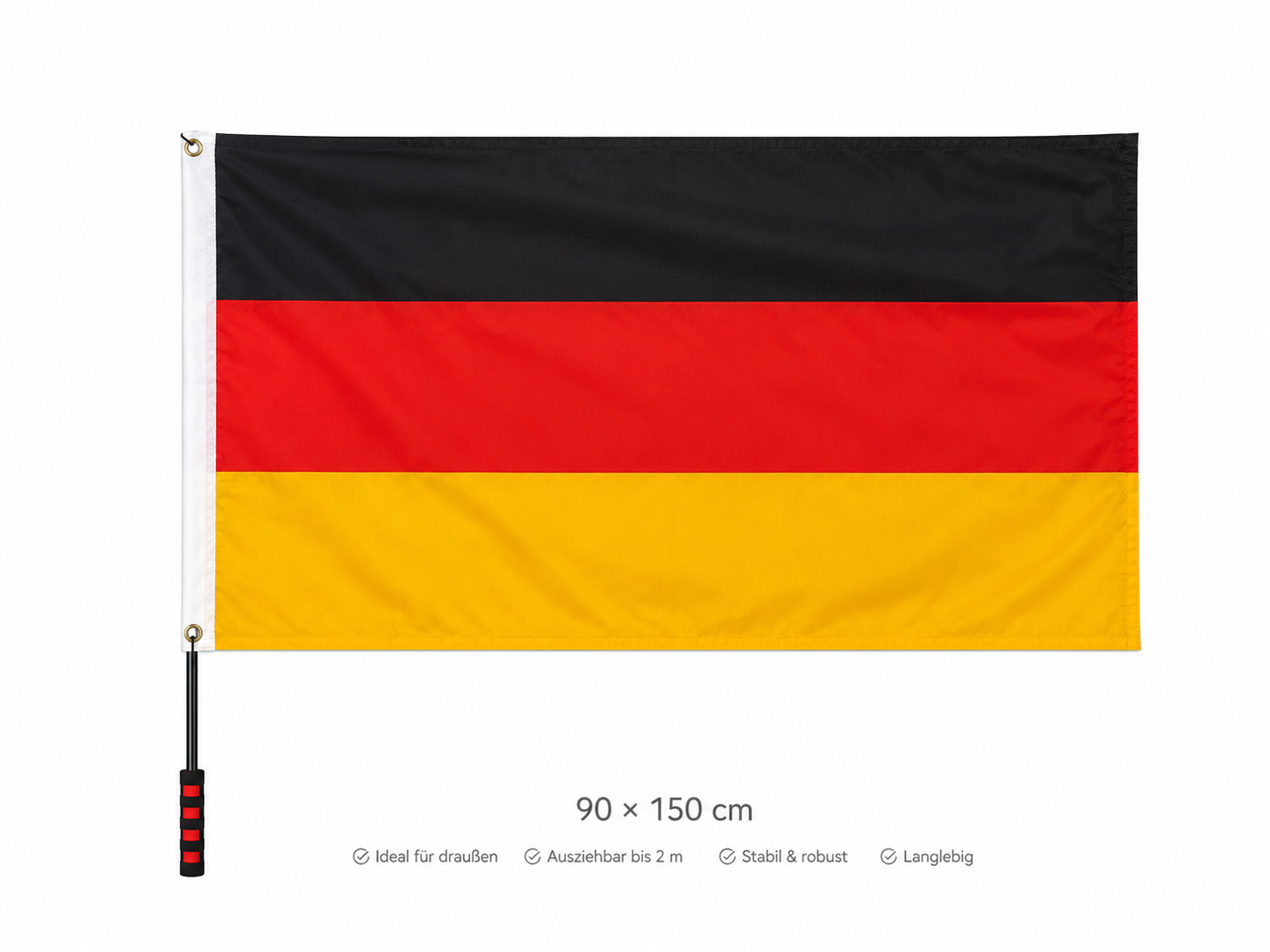 Deutschland Fanfahne 90 x 150 cm mit Ausziehbarer Fahnenmast bis 2 m