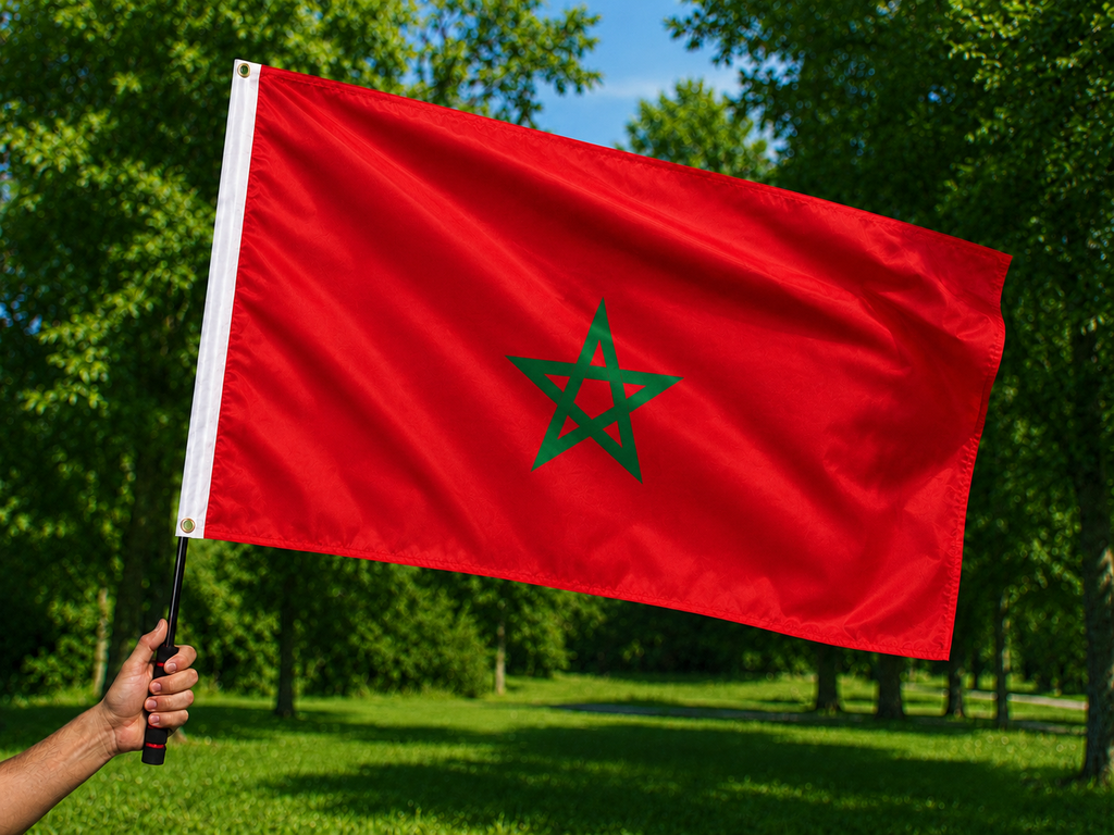 Marokko Flagge 90 x 150 cm mit ausklappbaren Hand Ständer