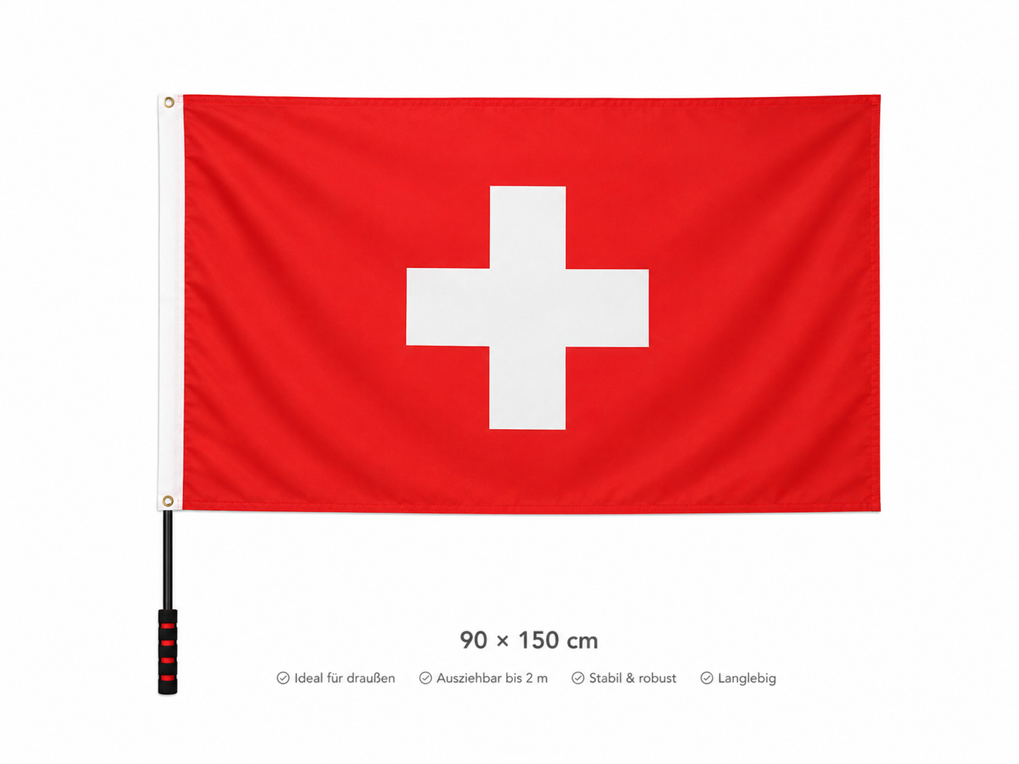 Schweiz Flagge 90 × 150 cm inkl. Teleskop-Fahnenmast – Ausziehbar bis 2 m