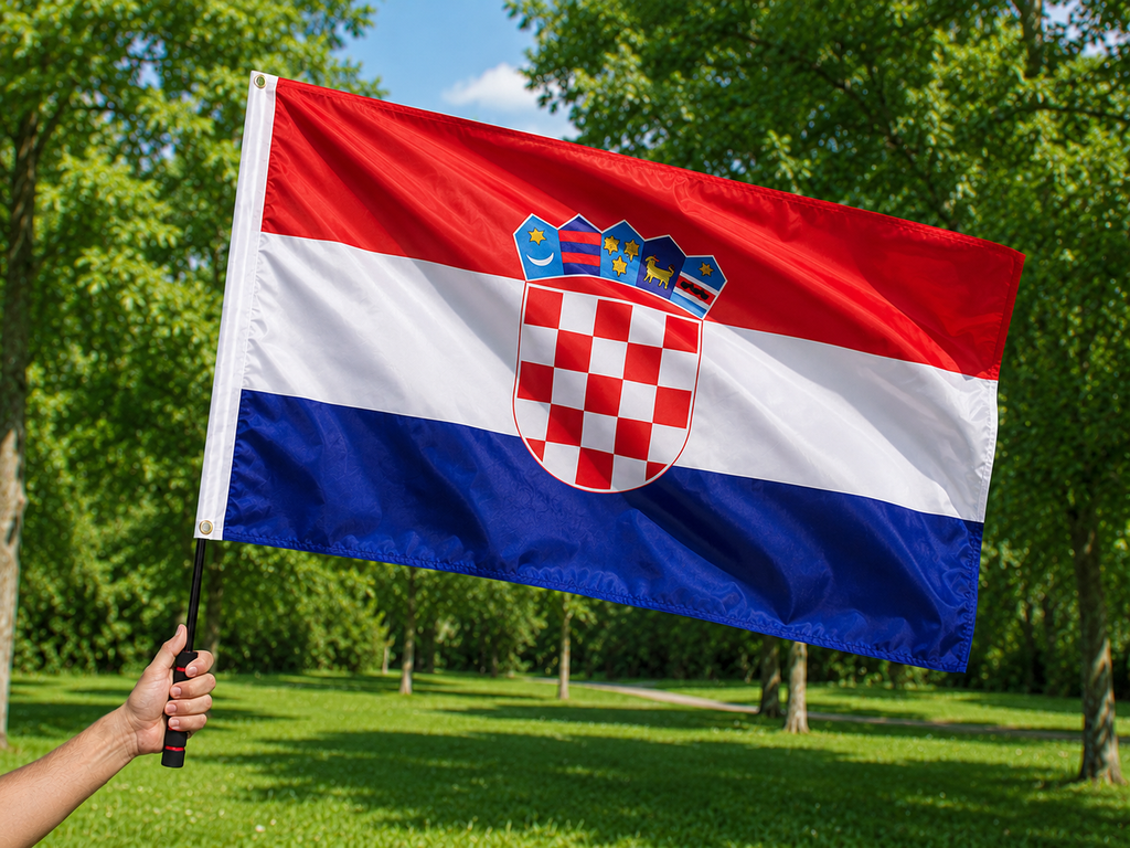 Kroatien Flagge 90 × 150 cm inkl. Teleskop-Fahnenmast – Ausziehbar bis 2 m