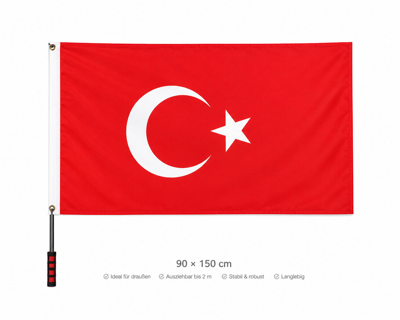 Türkei Flagge 90 × 150 cm inkl. ausziehbarem Teleskop-Fahnenmast