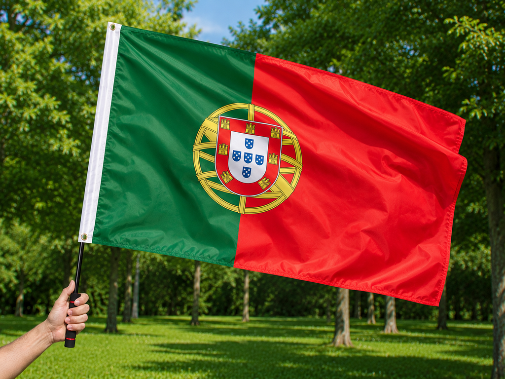Portugal Flagge 90 × 150 cm inkl. Teleskop-Fahnenmast – Ausziehbar bis 2 m